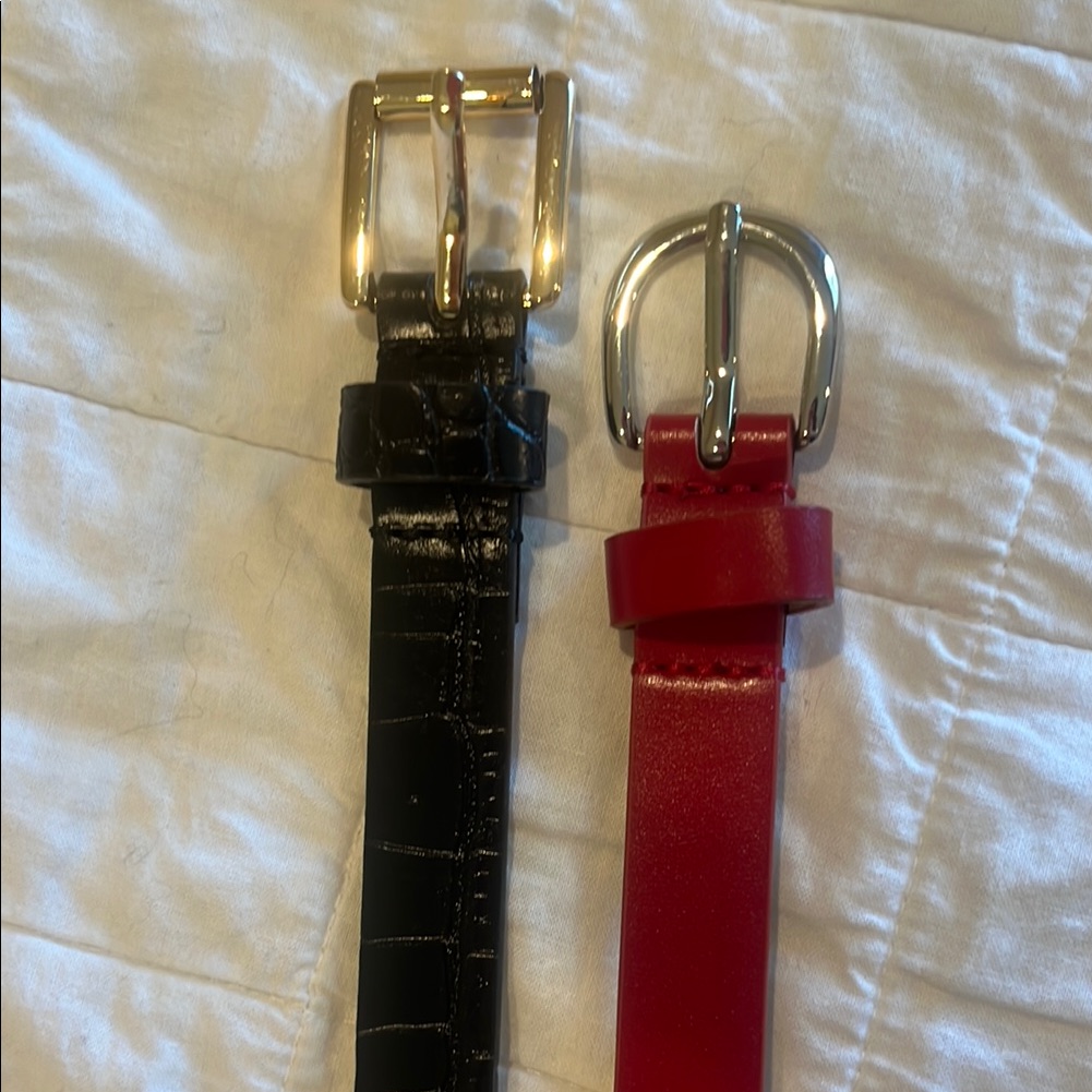 Black And Red Leather Belts With Silver And Gold Buckles